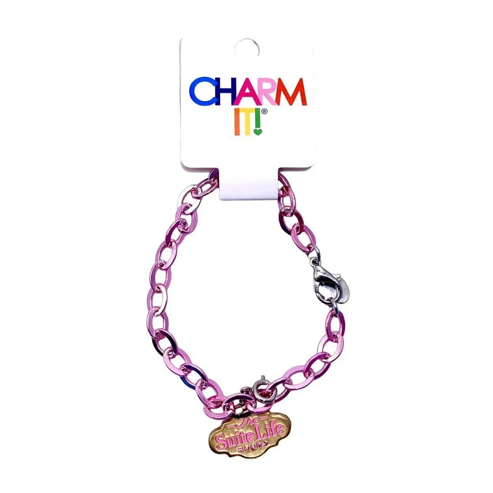 Charm-It Charm Bracelet Choice of Pink Silver Tone Suite Life NOS